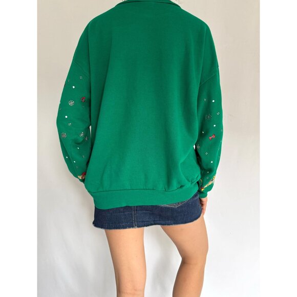 80s vintage green christmas teddy bear graphic ugly holiday pullover sweater - Picture 6 of 9